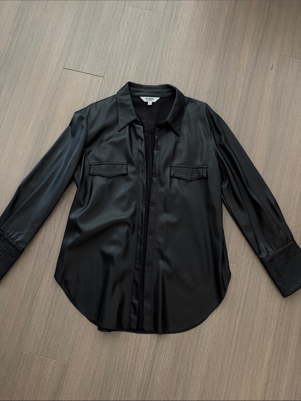 BB Dakota- Black Faux Leather Button-Down Shirt